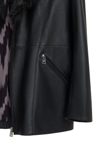 کاپشن زنانه Scarlet چرم مشکی یقه‌خزدار دری مد