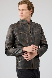 کاپشن چرم اسلیم فیت وینتیج مردانه مورانت دری مد