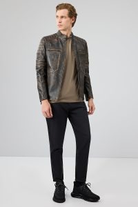 کاپشن چرم اسلیم فیت وینتیج مردانه مورانت دری مد