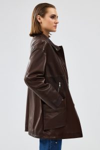 کاپشن چرم زنانه قهوه ای دالیدا دری مد