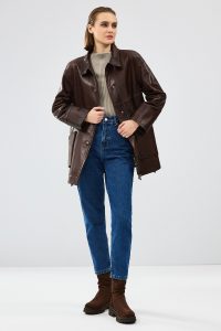 کاپشن چرم زنانه قهوه ای دالیدا دری مد