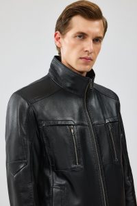 کاپشن چرم ساده مشکی مردانه هوگو دری مد