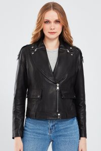 کاپشن چرم مشکی زنانه Reina دری مد