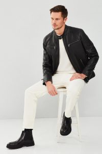 کاپشن چرم مشکی مردانه آلانزو دری مد