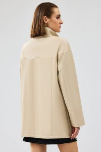 کاپشن چرمی اورسایز کرم زنانه دالیدا دری مد