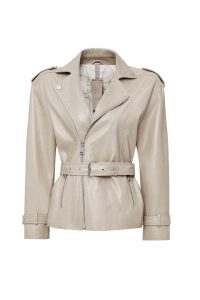 کاپشن چرمی دوچرخه‌سواری با کمربند بژ زنانه زندایا دری مد