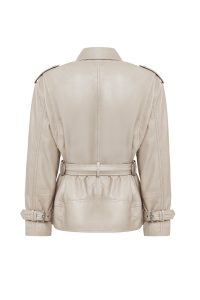 کاپشن چرمی دوچرخه‌سواری با کمربند بژ زنانه زندایا دری مد