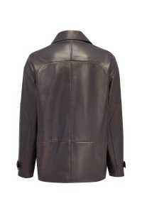 کاپشن چرمی زنانه خاکستری اورسایز یقه پیراهنی Rosalin دری مد