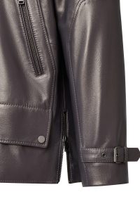 کاپشن چرمی زنانه خاکستری اورسایز یقه پیراهنی Rosalin دری مد