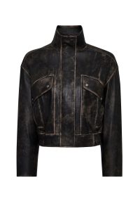 کاپشن چرمی زنانه قهوه‌ای اورسایز وینتیج Anita دری مد