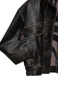 کاپشن چرمی زنانه قهوه‌ای اورسایز وینتیج Anita دری مد