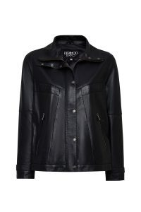 کاپشن چرمی زنانه مشکی اورسایز یقه خزدار Hannah دری مد