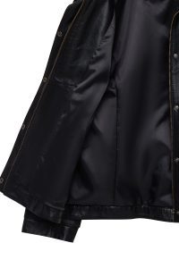 کاپشن چرمی زنانه مشکی اورسایز یقه خزدار Hannah دری مد