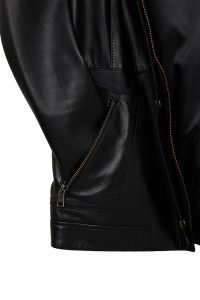 کاپشن چرمی زنانه مشکی کلاه‌دار یقه خزدار Hillary دری مد