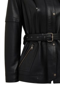 کاپشن چرمی زنانه مشکی کلاه‌دار یقه خزدار Hillary دری مد