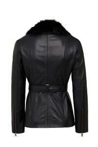 کاپشن چرمی زنانه مشکی یقه خزدار Edith دری مد