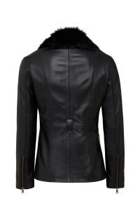 کاپشن چرمی زنانه مشکی یقه خزدار Edith دری مد