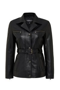 کاپشن چرمی زنانه مشکی یقه خزدار Edith دری مد