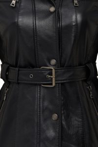 کاپشن چرمی زنانه مشکی یقه خزدار Edith دری مد