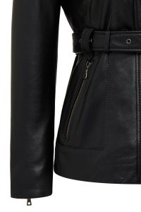 کاپشن چرمی زنانه مشکی یقه خزدار Edith دری مد