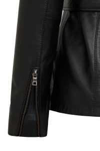 کاپشن چرمی زنانه مشکی یقه خزدار Edith دری مد