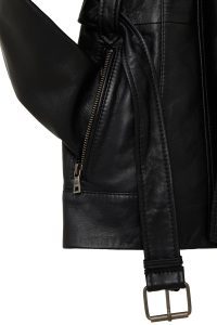 کاپشن چرمی زنانه مشکی یقه خزدار Edith دری مد