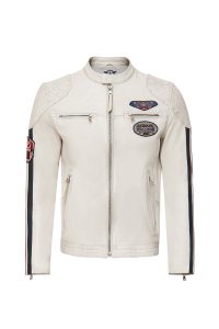 کاپشن چرمی مردانه سفید جذب آرم‌دار Storm دری مد