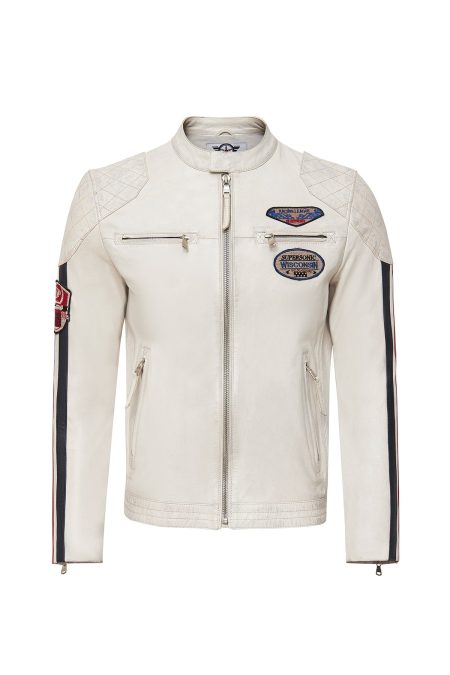 کاپشن چرمی مردانه سفید جذب آرم‌دار Storm دری مد