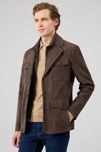 کاپشن چرمی مردانه قهوه‌ای نبوک Sacramento دری مد