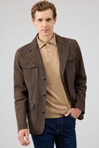 کاپشن چرمی مردانه قهوه‌ای نبوک Sacramento دری مد