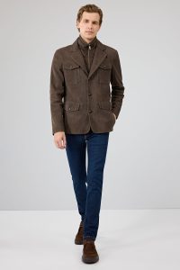 کاپشن چرمی مردانه قهوه‌ای نبوک Sacramento دری مد