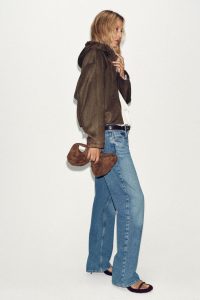 کت بامبر زنانه جیر مصنوعی کلاه‌دار زارا – ZARA