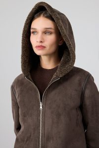 کت تدی زنانه قهوه‌ای دوطرفه کلاه‌دار Fiorentini دری مد