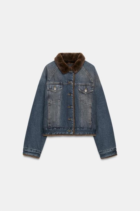 کت جین زنانه با خز مصنوعی کالکشن ZW زارا – ZARA