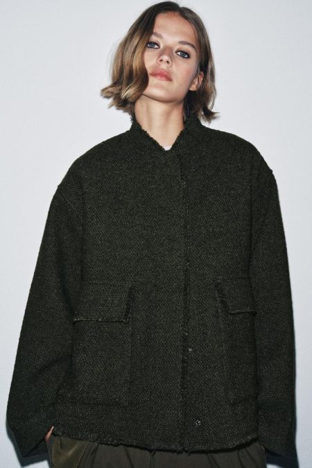 کت زنانه ترکیب پشم بافت‌دار کالکشن ZW زارا – ZARA