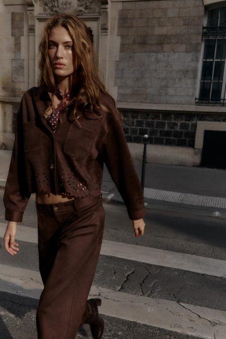 کت زنانه جیر مصنوعی با لبه برش‌دار زارا – ZARA