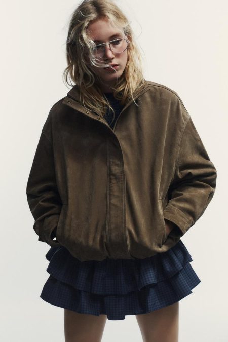 کت زنانه جیر ۱۰۰٪ چرم حجمی زارا – ZARA