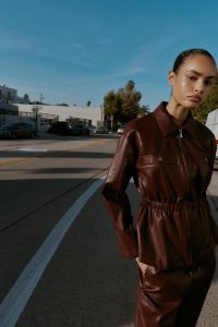 کت زنانه چرم مصنوعی با کمر کشی زارا – ZARA