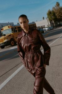 کت زنانه چرم مصنوعی با کمر کشی زارا – ZARA