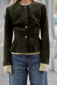 کت زنانه ۱۰۰٪ چرم با لبه فون زارا – ZARA