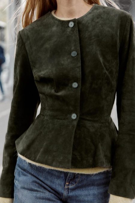 کت زنانه ۱۰۰٪ چرم با لبه فون زارا – ZARA