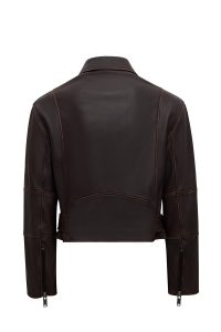 کت زنانه Love چرم قهوه‌ای اورسایز وینتیج یقه‌پیراهنی دری مد