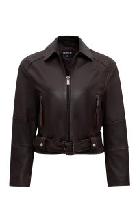 کت زنانه Love چرم قهوه‌ای اورسایز وینتیج یقه‌پیراهنی دری مد