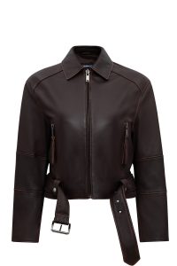 کت زنانه Love چرم قهوه‌ای اورسایز وینتیج یقه‌پیراهنی دری مد