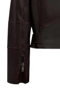 کت زنانه Love چرم قهوه‌ای اورسایز وینتیج یقه‌پیراهنی دری مد