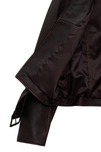 کت زنانه Love چرم قهوه‌ای اورسایز وینتیج یقه‌پیراهنی دری مد