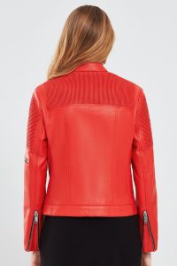 کت زنانه Milano چرم قرمز کوتاه دری مد