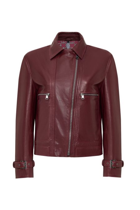 کت زنانه Paloma چرم بوردو بایکر کوتاه اورسایز دری مد