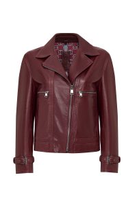 کت زنانه Paloma چرم بوردو بایکر کوتاه اورسایز دری مد