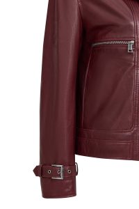 کت زنانه Paloma چرم بوردو بایکر کوتاه اورسایز دری مد